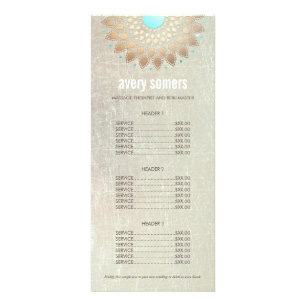 Elegant Gold Ornate Lotus Mandala Wood Price List Rack Card