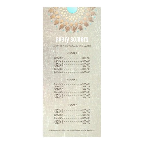 Elegant Gold Ornate Lotus Mandala Wood Price List Rack Card