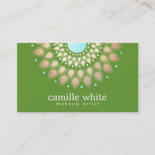 Elegant Gold Ornate Motif Green Business Card