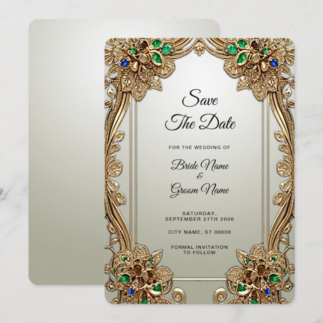 Elegant Gold Ornate Save The Date (Front/Back)