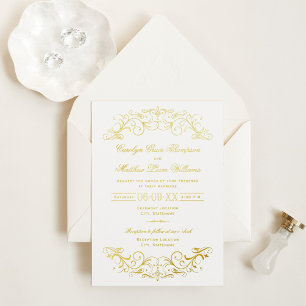 Elegant Gold Ornate Scroll Wedding Foil Invitation