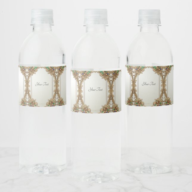 Elegant Gold Ornate Water Bottle Label (Bottles)