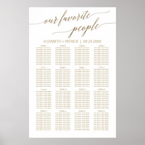 Elegant Gold Our Favorite People Seating Chart