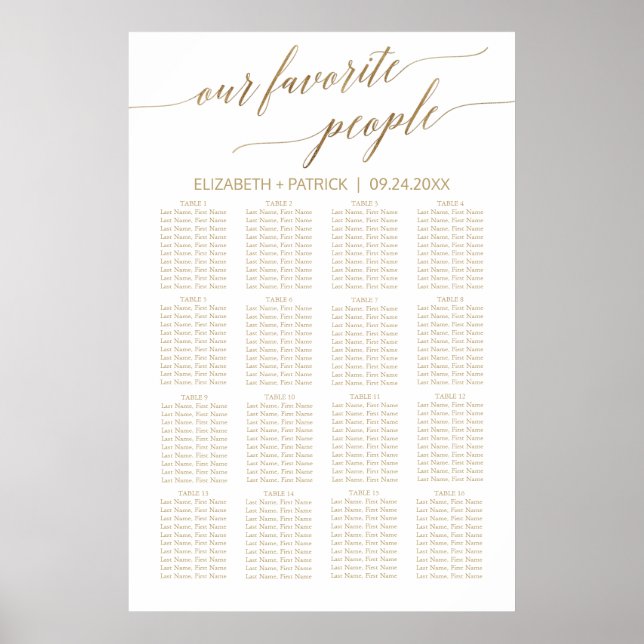 Elegant Gold Our Favorite People Seating Chart (Front)
