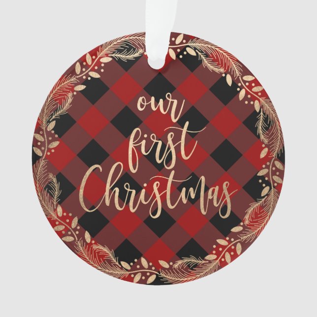 Elegant gold our first Christmas as Mr & Mrs photo Ornament (Front)