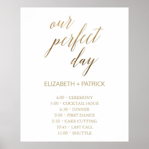 Elegant Gold Our Perfect Day Order of Events Poster