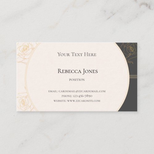 Elegant Gold Outline Rose Monogram Cream Dark Gray Business Card