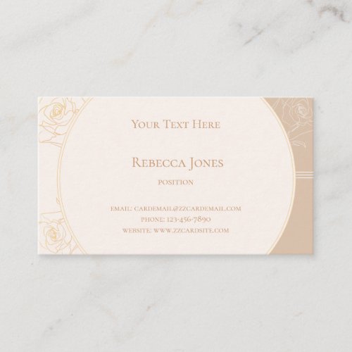 Elegant Gold Outline Rose Monogram Cream Tan Business Card