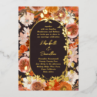Elegant Gold Oval Frame Midnight Abundance Wedding Foil Invitation