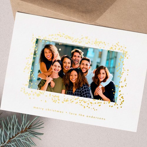elegant gold paint specs christmas photo frame foil holiday card