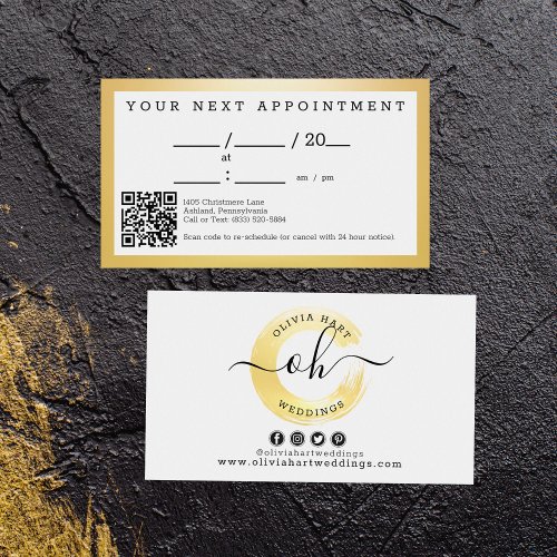 Elegant Gold Paint Swash Chic Logo Appointment Business Card