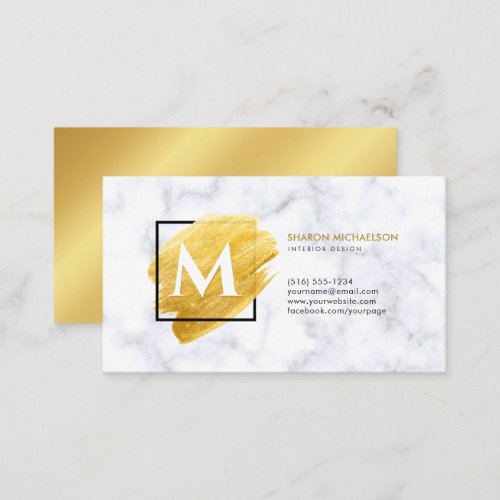  Elegant Gold Paint Swash Marble Monogram Business Business Card