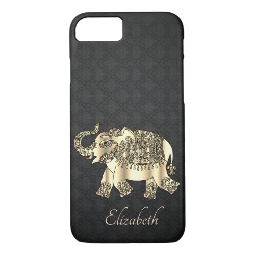 Elegant Gold Paisley ElephantDamask_Personalized iPhone 87 Case
