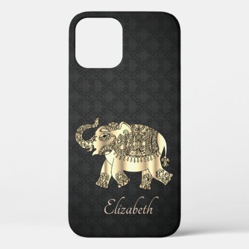 Elegant Gold Paisley ElephantDamask_Personalized iPhone 12 Case