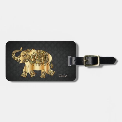 Elegant Gold Paisley ElephantDamask_Personalized Luggage Tag