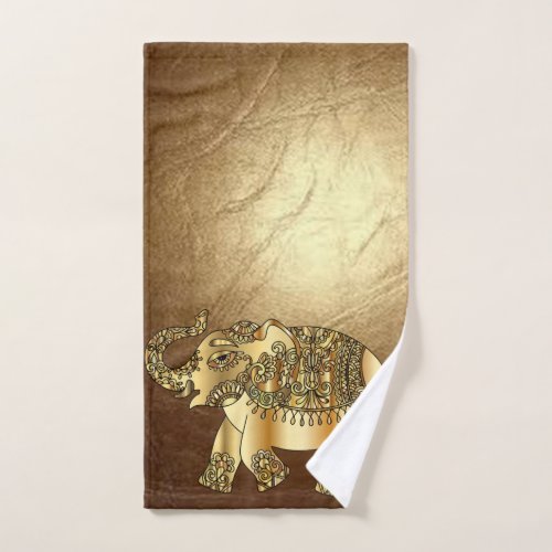 Elegant Gold Paisley Elephant Faux Leather Hand Towel