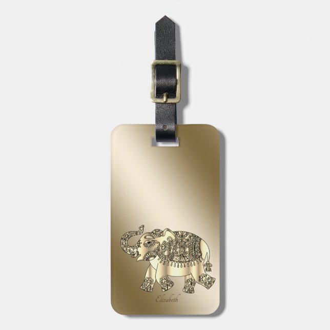 Elegant Gold Paisley Elephant-Personalized Luggage Tag (Front Vertical)