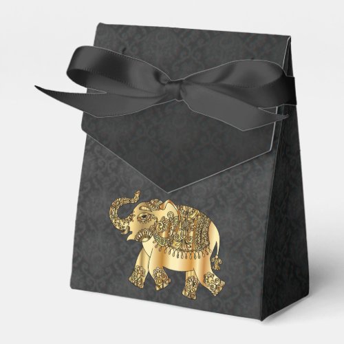Elegant Gold Paisley Floral Elephant Black Damask Favor Boxes