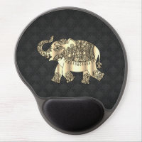 Elegant Gold Paisley Floral Elephant,Black Damask