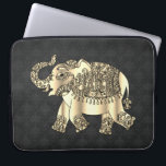 Elegant Gold Paisley Floral Elephant, Black Damask Laptop Sleeve<br><div class="desc">Elegant gold paisley floral elephant on black damask.</div>
