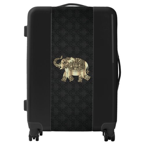 Elegant Gold Paisley Floral ElephantBlack Damask Luggage