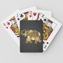 Elegant Gold Paisley Floral Elephant,Black Damask Playing Cards