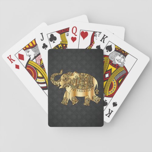 Elegant Gold Paisley Floral ElephantBlack Damask Poker Cards