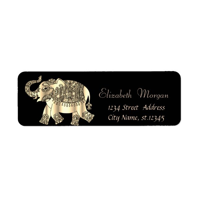 Elegant Gold Paisley Floral Elephant,Black Label (Front)