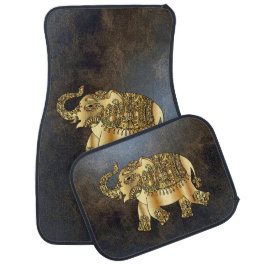 Elegant Gold Paisley Floral Elephant,Leather Look Car Floor Mat