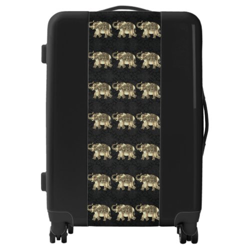 Elegant Gold Paisley Floral ElephantsBlack Damask Luggage