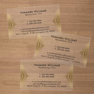 Elegant Gold Paisley Mandala Clear Business Cards