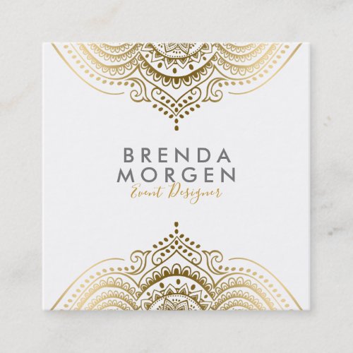 Elegant Gold Paisley Mandala Square Business Card