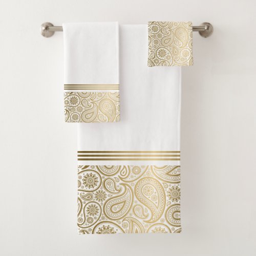 Elegant gold paisley pattern bath towel set