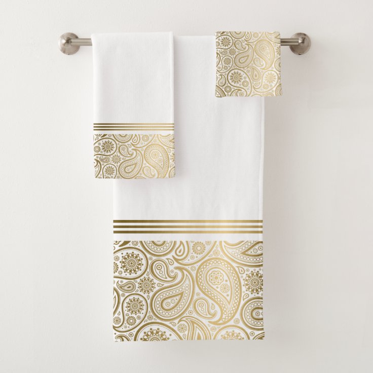 Elegant gold paisley pattern bath towel set Zazzle