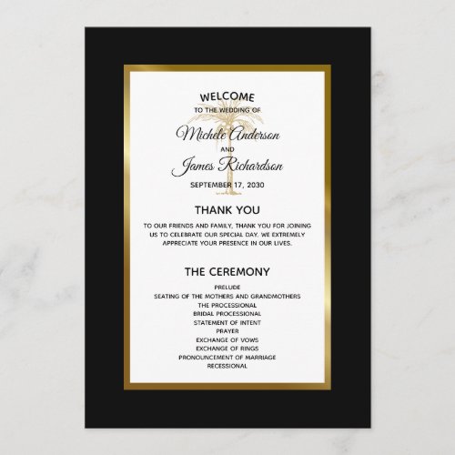 Elegant Gold Palm Tree Modern Tropical Wedding Program