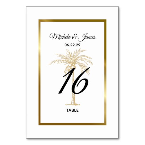 Elegant Gold Palm Tree Tropical Wedding Table Number