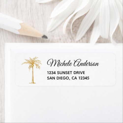Elegant Gold Palm Tree Wedding Return Address Label