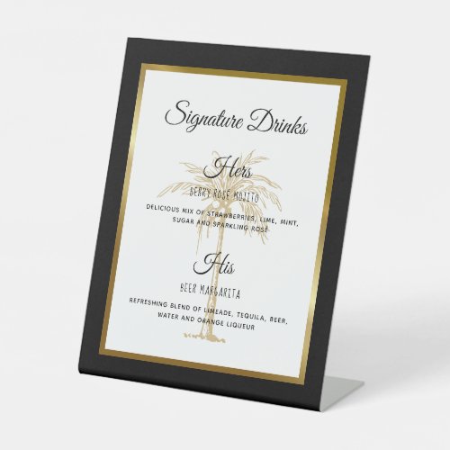 Elegant Gold Palm Tree Wedding Signature Drinks Pedestal Sign