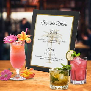 Elegant Gold Palm Tree Wedding Signature Drinks Pedestal Sign