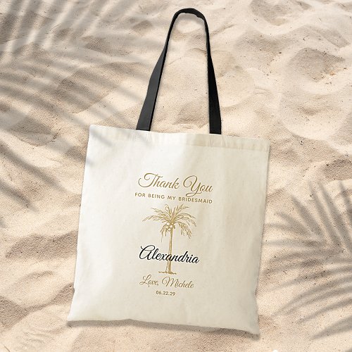 Elegant Gold Palm Tree Wedding Thank You Tote Bag