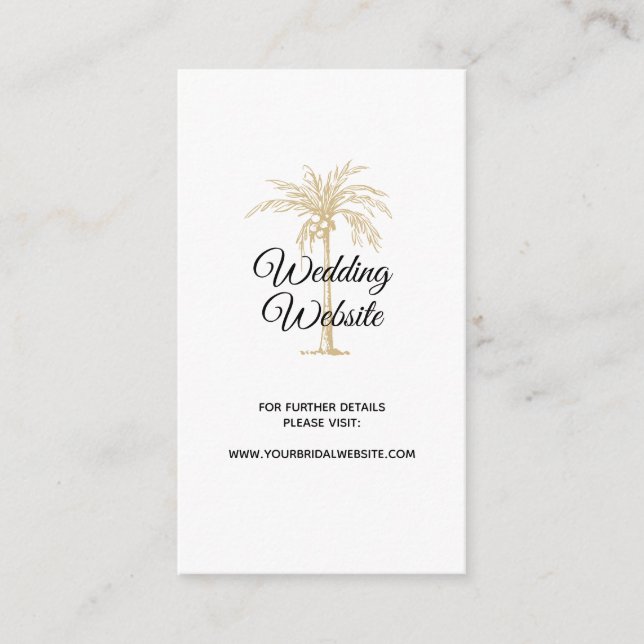 Elegant Gold Palm Tree Wedding Website Enclosure Card (Front)