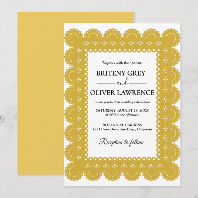 Elegant Gold Papel Picado weeding Invitation (Front/Back)