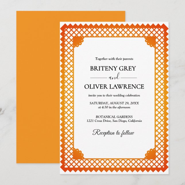 Elegant Gold Papel Picado weeding Invitation (Front/Back)