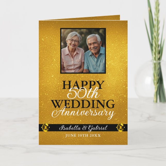 Elegant Gold Parents Photo 50th Anniversary Card (Front)