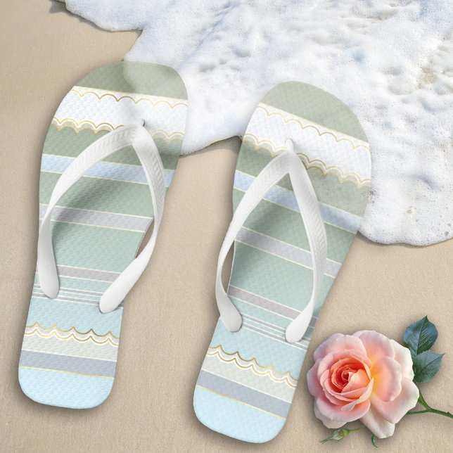 Elegant Gold Pastel Striped Beach Flip Flops (Creator Uploaded)