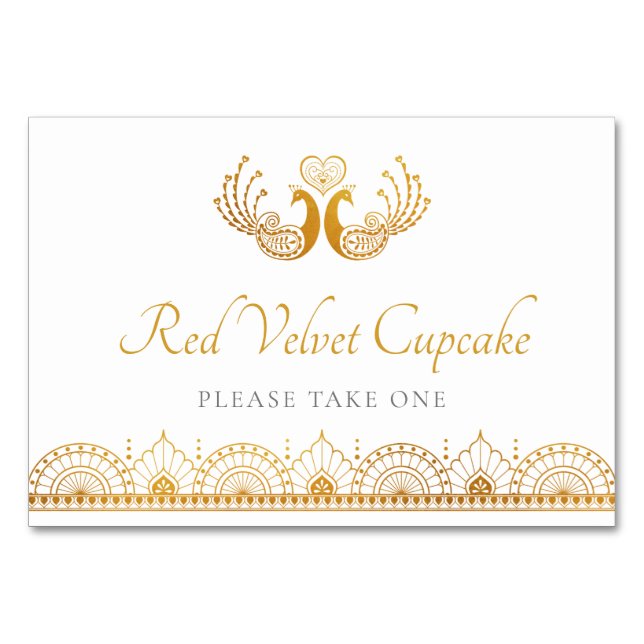 Elegant Gold Pattern Indian Wedding Buffet Label Table Number (Front)