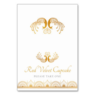Elegant Gold Pattern Indian Wedding Buffet Label Table Number