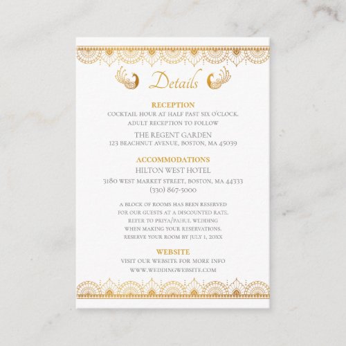 Elegant Gold Pattern Indian Wedding Details Enclosure Card
