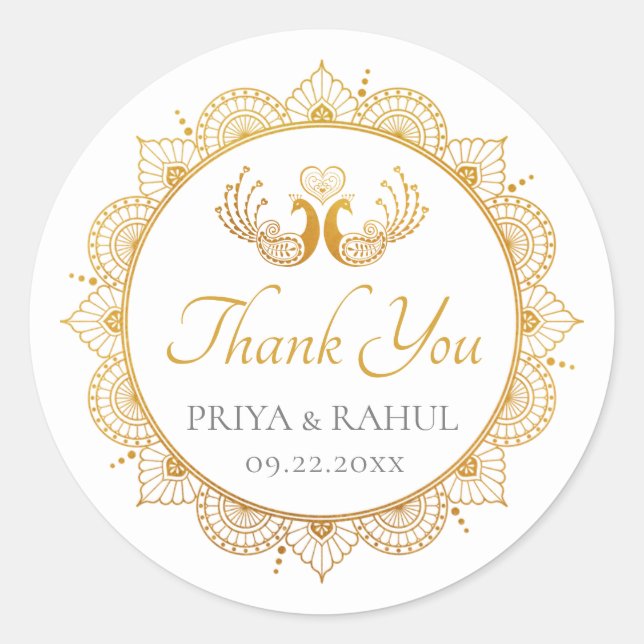 Elegant Gold Pattern Indian Wedding Favor Label (Front)