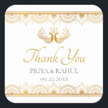 Elegant Gold Pattern Indian Wedding Favor Square Sticker<br><div class="desc">Elegant Gold Pattern Indian Wedding Favor Label. Perfect for an elegant and chic Indian wedding. For a cohesive look, SEE MATCHING ITEMS: https://www.zazzle.com/collections/elegant_gold_pattern_indian_wedding-119361833353874832 PERSONALIZE THIS ITEM (1) For further customization, please click the "customize further" link and use our design tool to modify this template. You can change the background color...</div>